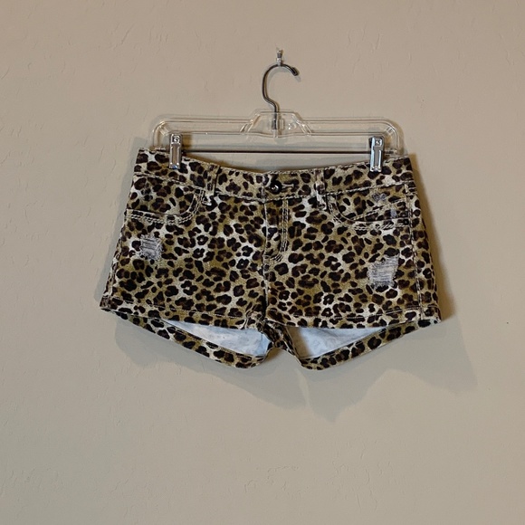 First Kiss Pants - First Kiss Leopard Print Distressed Shorts